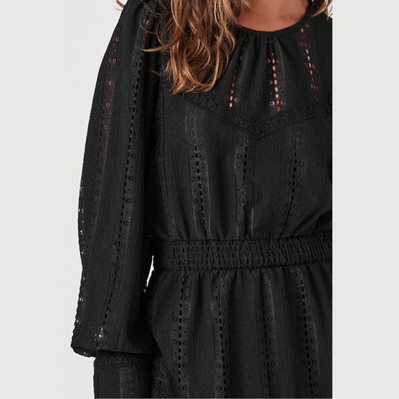 Black Dress Lace Eyelet Mini Dress - Picture 3 of 4